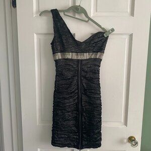 Dramatic one-shoulder Nicole Miller dress with ruched detailing